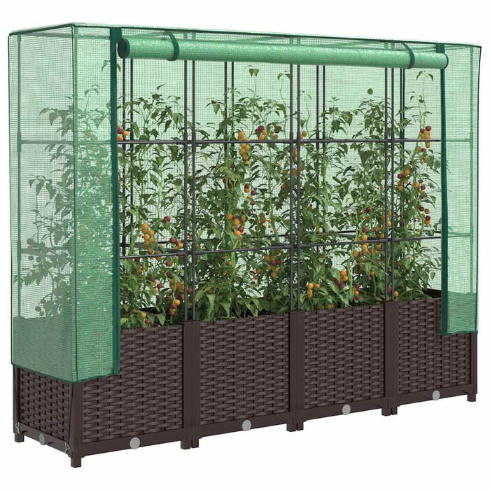 Strat înălțat cu husă de seră, aspect ratan, 160x40x138 cm - WALTI WALTI