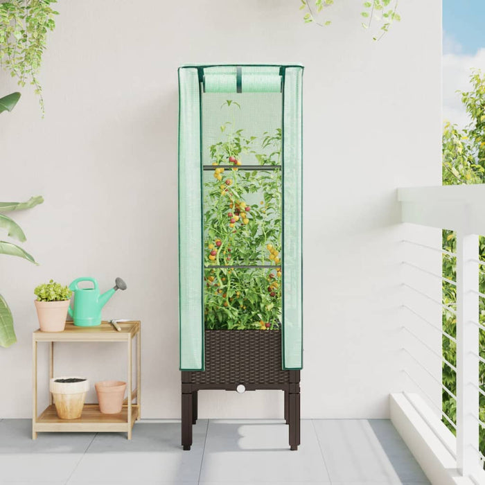 Strat înălțat cu husă de seră, aspect ratan, 40x40x140 cm - WALTI WALTI