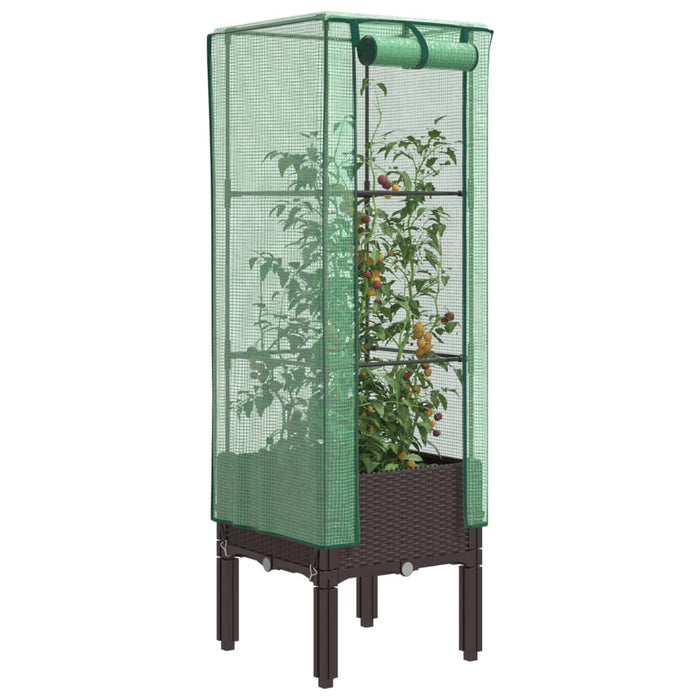 Strat înălțat cu husă de seră, aspect ratan, 40x40x140 cm - WALTI WALTI
