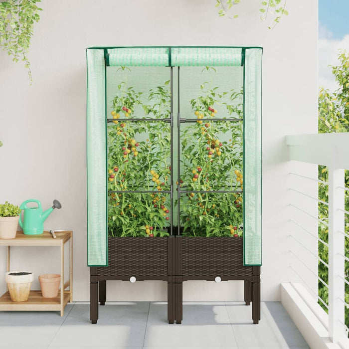 Strat înălțat cu husă de seră, aspect ratan, 80x40x140 cm - WALTI WALTI