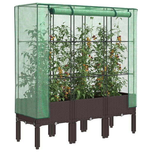 Strat înălțat cu husă de seră, aspect ratan, 120x40x140 cm - WALTI WALTI