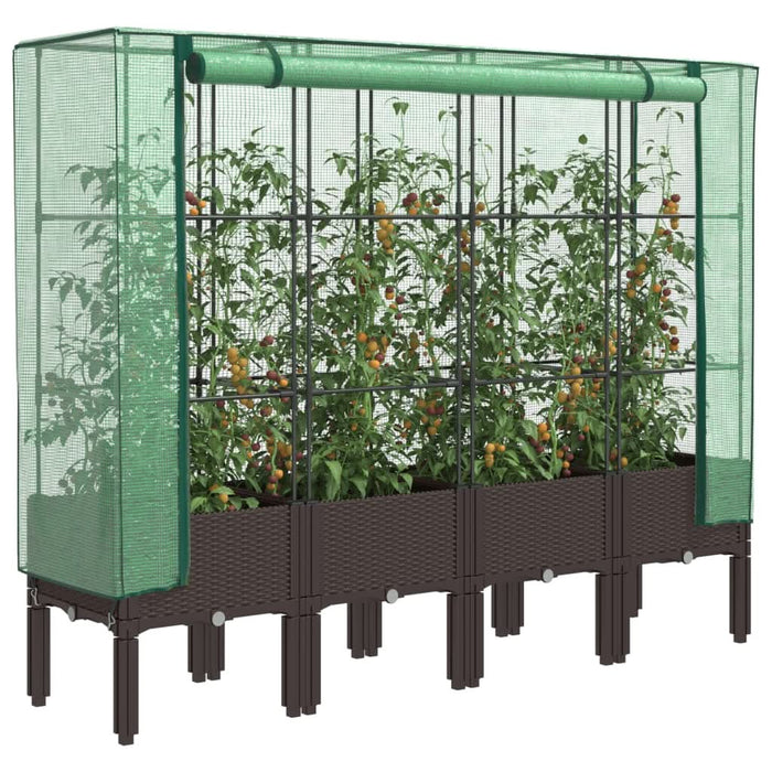 Strat înălțat cu husă de seră, aspect ratan, 160x40x140 cm - WALTI WALTI