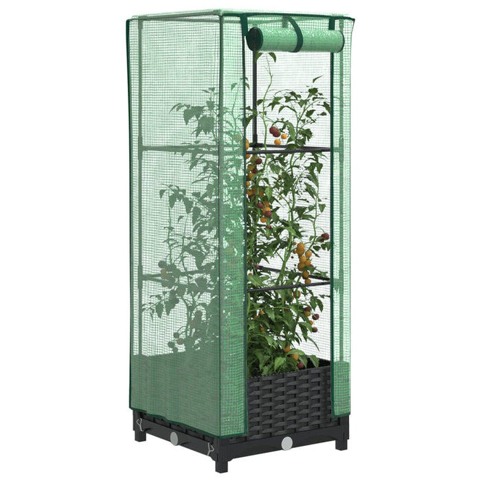Strat înălțat cu husă de seră, aspect ratan, 40x40x123 cm - WALTI WALTI