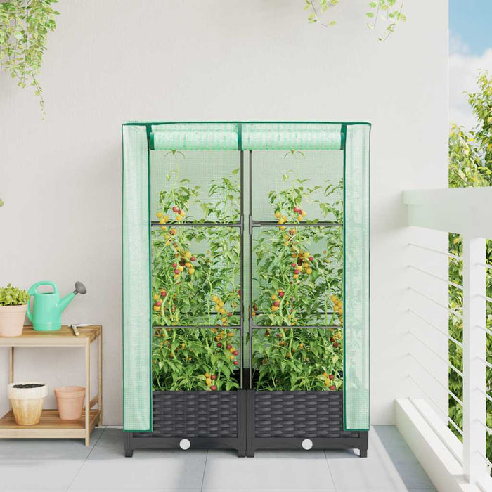 Strat înălțat cu husă de seră, aspect ratan, 80x40x123 cm - WALTI WALTI