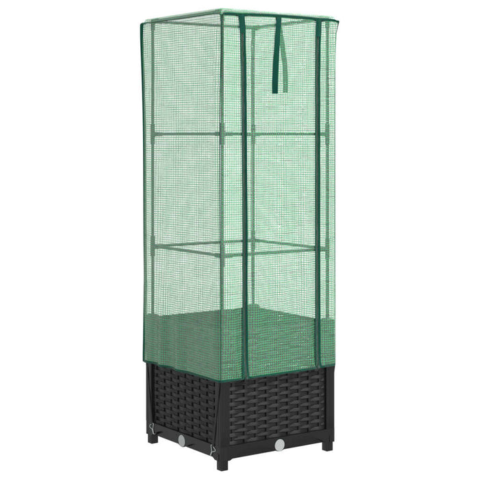 Strat înălțat cu husă de seră, aspect ratan, 40x40x139 cm - WALTI WALTI