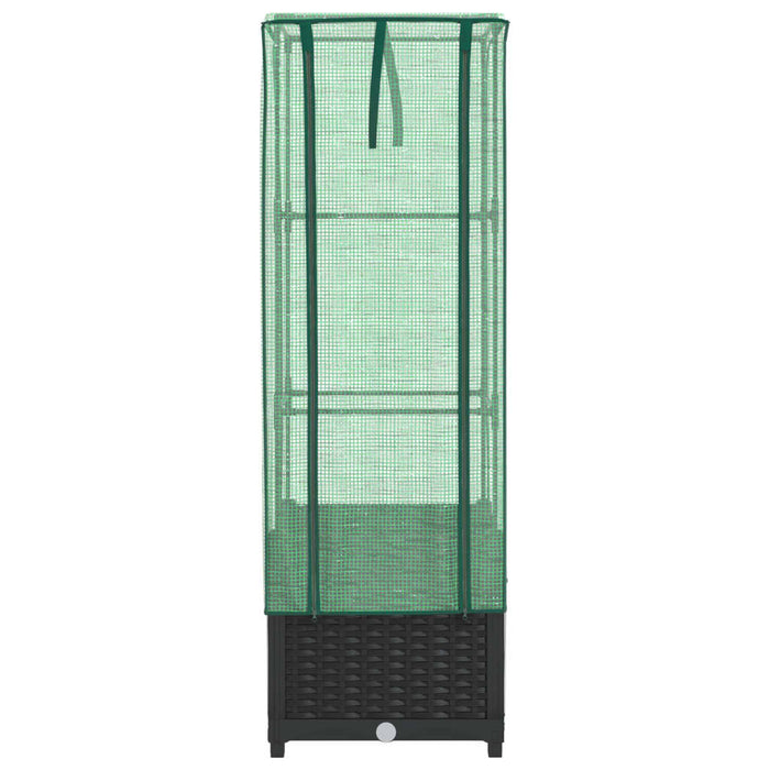 Strat înălțat cu husă de seră, aspect ratan, 40x40x139 cm - WALTI WALTI