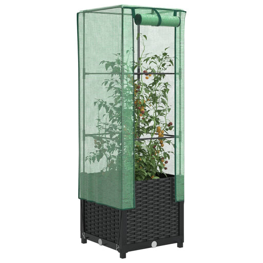 Strat înălțat cu husă de seră, aspect ratan, 40x40x139 cm - WALTI WALTI