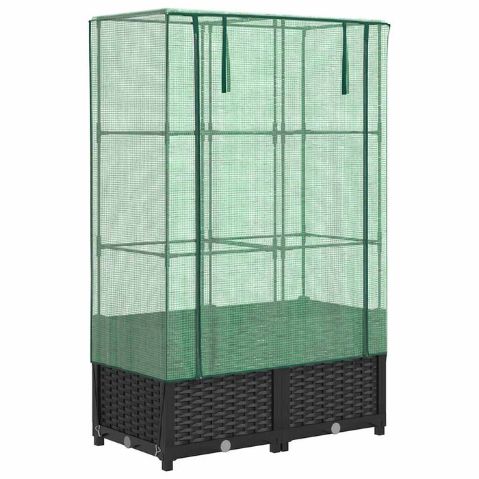 Strat înălțat cu husă de seră, aspect ratan, 80x40x138 cm - WALTI WALTI