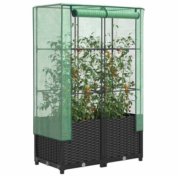 Strat înălțat cu husă de seră, aspect ratan, 80x40x138 cm - WALTI WALTI