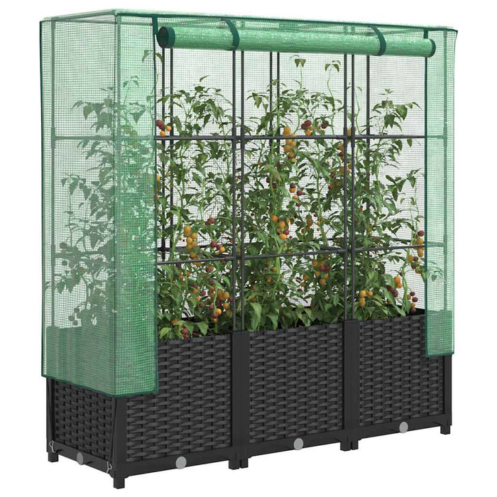 Strat înălțat cu husă de seră, aspect ratan, 120x40x138 cm - WALTI WALTI