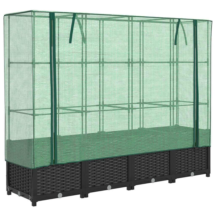 Pat de grădinărit înălțat cu prelată pentru seră, aspect ratan, 160x40x138 cm WALTI