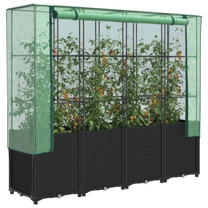 Strat înălțat cu husă de seră, aspect ratan, 160x40x153 cm - WALTI WALTI