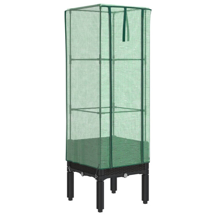 Strat înălțat cu husă de seră, aspect ratan, 40x40x140 cm - WALTI WALTI