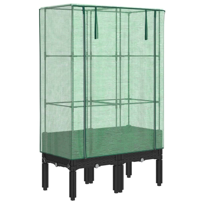 Strat înălțat cu husă de seră, aspect ratan, 80x40x140 cm - WALTI WALTI