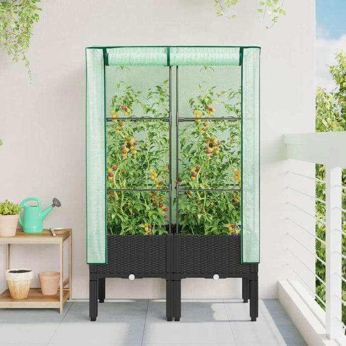 Strat înălțat cu husă de seră, aspect ratan, 80x40x140 cm - WALTI WALTI