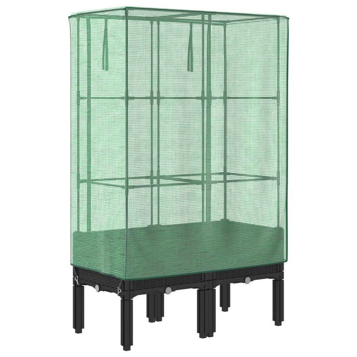 Strat înălțat cu husă de seră, aspect ratan, 80x40x140 cm - WALTI WALTI
