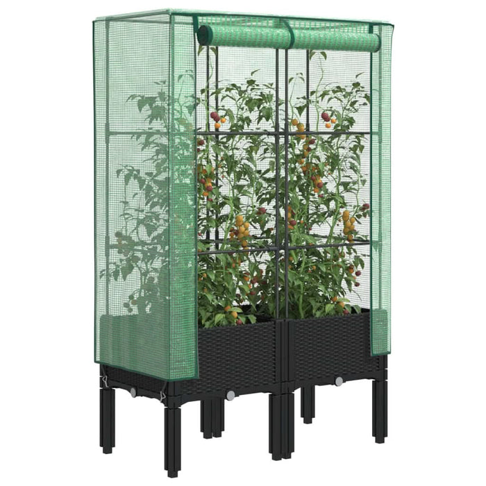 Strat înălțat cu husă de seră, aspect ratan, 80x40x140 cm - WALTI WALTI