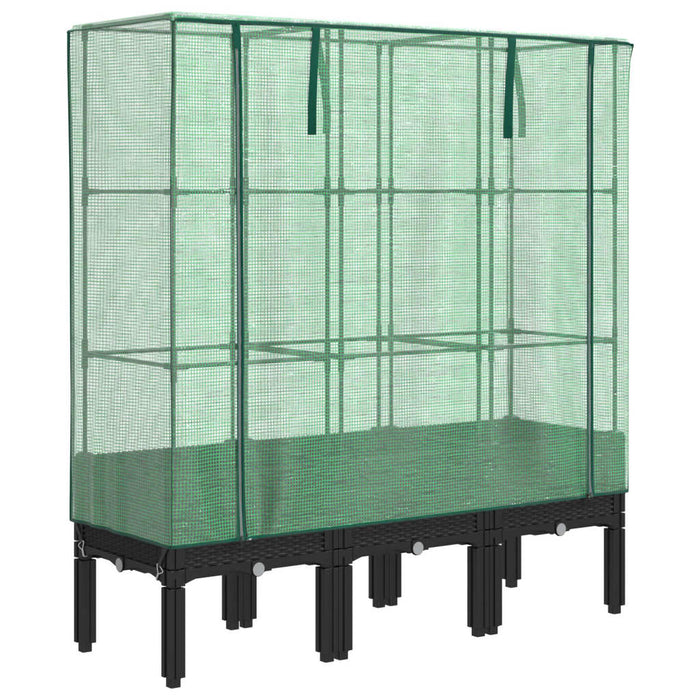 Strat înălțat cu husă de seră, aspect ratan, 120x40x140 cm - WALTI WALTI