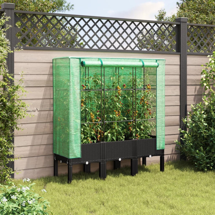 Strat înălțat cu husă de seră, aspect ratan, 120x40x140 cm - WALTI WALTI