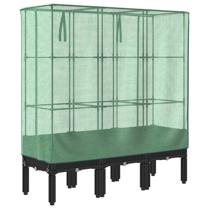 Strat înălțat cu husă de seră, aspect ratan, 120x40x140 cm - WALTI WALTI