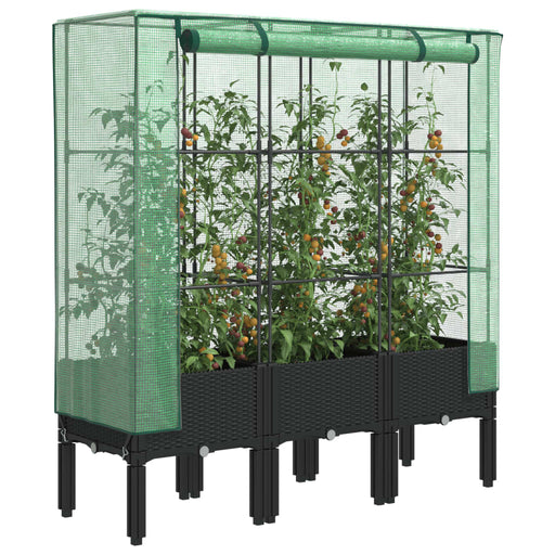 Strat înălțat cu husă de seră, aspect ratan, 120x40x140 cm - WALTI WALTI