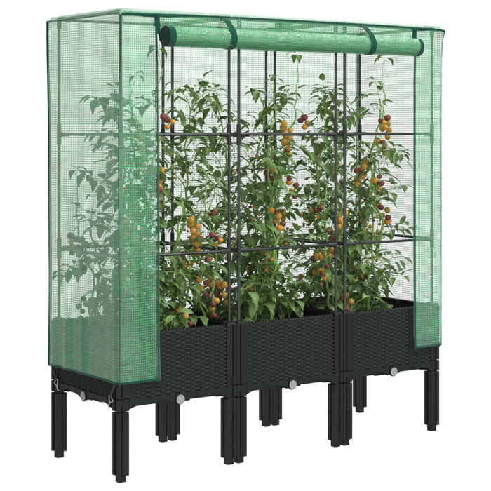 Strat înălțat cu husă de seră, aspect ratan, 120x40x140 cm - WALTI WALTI