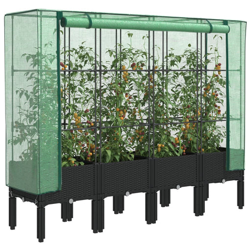 Strat înălțat cu husă de seră, aspect ratan, 160x40x140 cm - WALTI WALTI