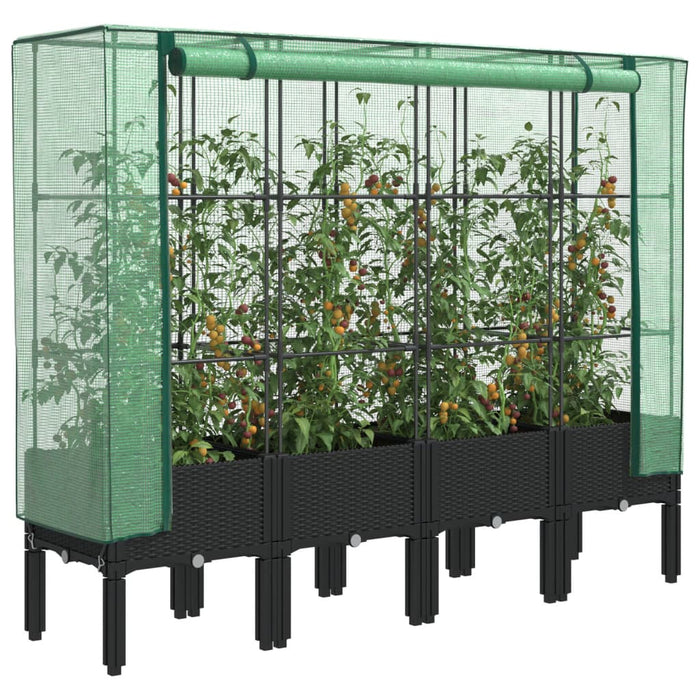 Strat înălțat cu husă de seră, aspect ratan, 160x40x140 cm - WALTI WALTI