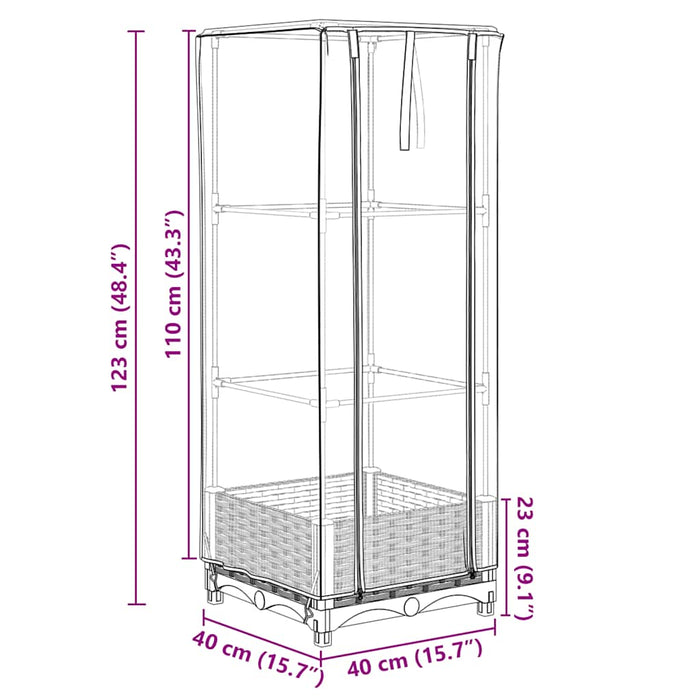 Strat înălțat cu husă de seră, aspect ratan, 40x40x123 cm - WALTI WALTI