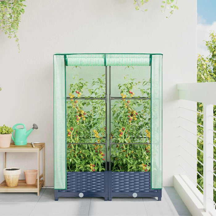 Strat înălțat cu husă de seră, aspect ratan, 80x40x123 cm - WALTI WALTI