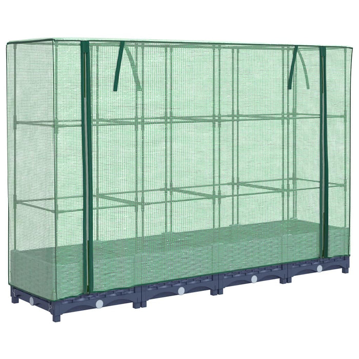 Pat de flori înălțat cu prelată de seră, aspect ratan, 160x40x123 cm WALTI
