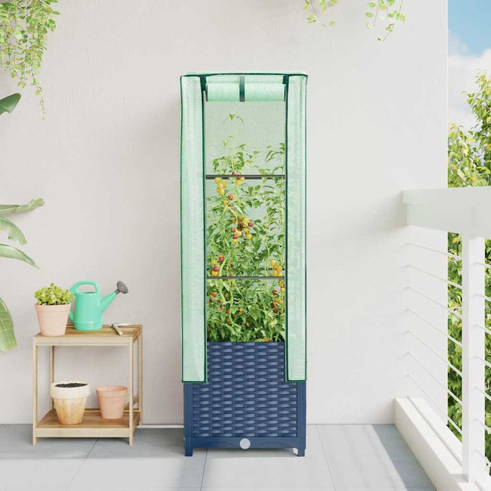 Strat înălțat cu husă de seră, aspect ratan, 40x40x139 cm - WALTI WALTI