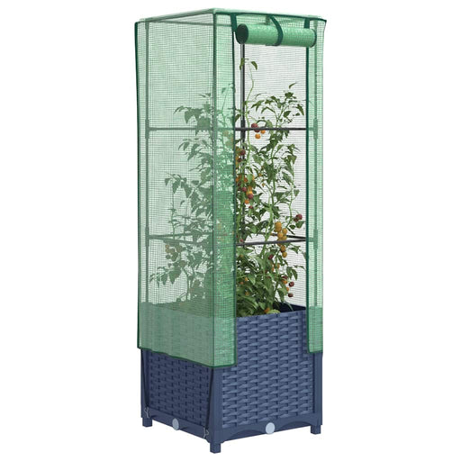 Strat înălțat cu husă de seră, aspect ratan, 40x40x139 cm - WALTI WALTI
