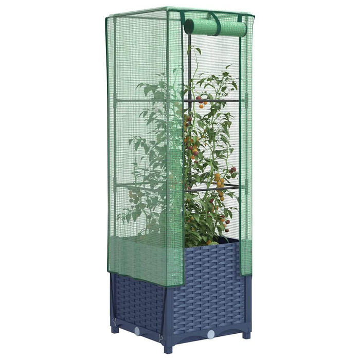 Strat înălțat cu husă de seră, aspect ratan, 40x40x139 cm - WALTI WALTI
