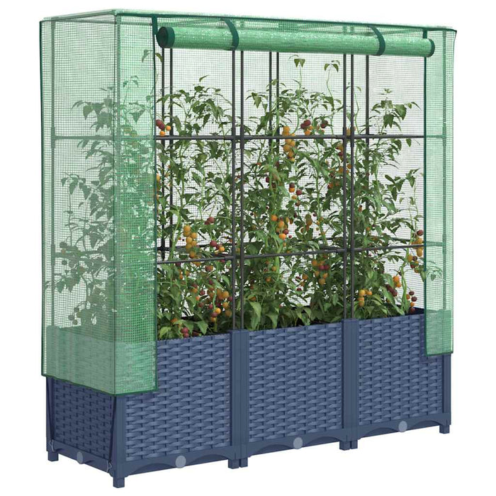Strat înălțat cu husă de seră, aspect ratan, 120x40x138 cm - WALTI WALTI