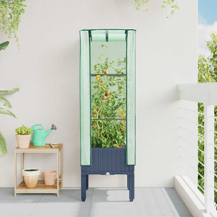 Strat înălțat cu husă de seră, aspect ratan, 40x40x140 cm - WALTI WALTI