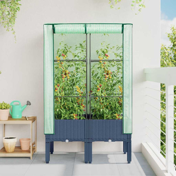Strat înălțat cu husă de seră, aspect ratan, 80x40x140 cm - WALTI WALTI