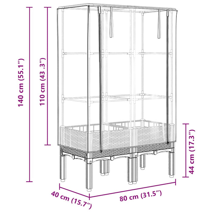 Strat înălțat cu husă de seră, aspect ratan, 80x40x140 cm - WALTI WALTI