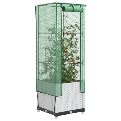 Strat înălțat cu husă de seră, aspect ratan, 40x40x139 cm - WALTI WALTI