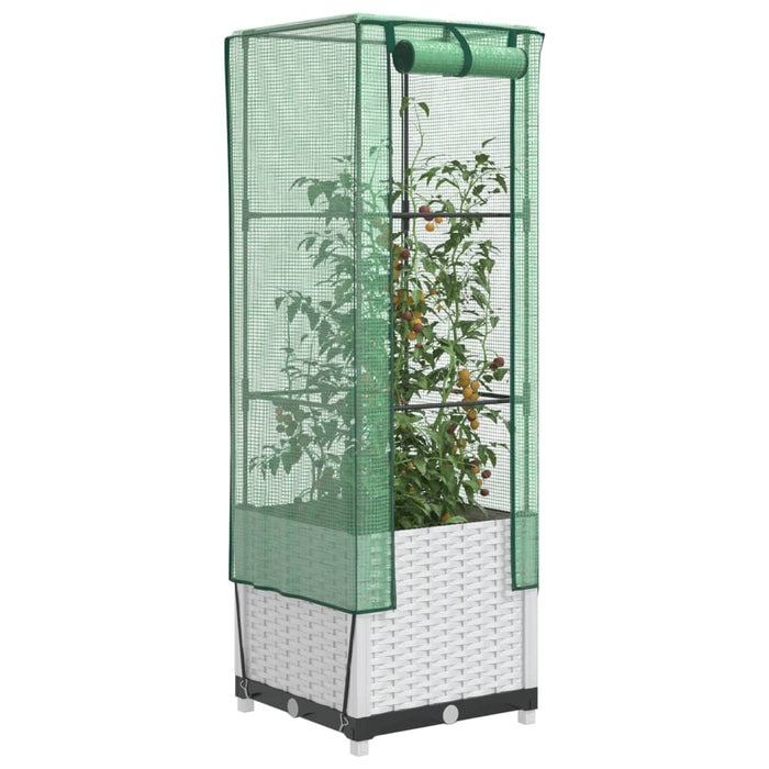Strat înălțat cu husă de seră, aspect ratan, 40x40x139 cm - WALTI WALTI
