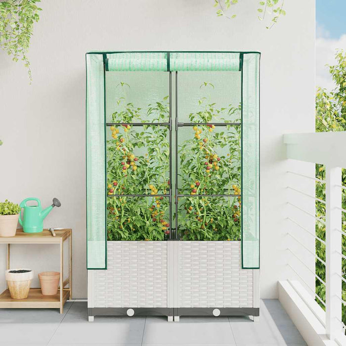 Strat înălțat cu husă de seră, aspect ratan, 80x40x138 cm - WALTI WALTI