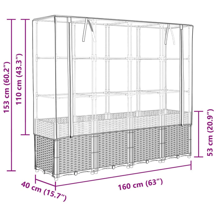 Strat înălțat cu husă de seră, aspect ratan, 160x40x153 cm - WALTI WALTI