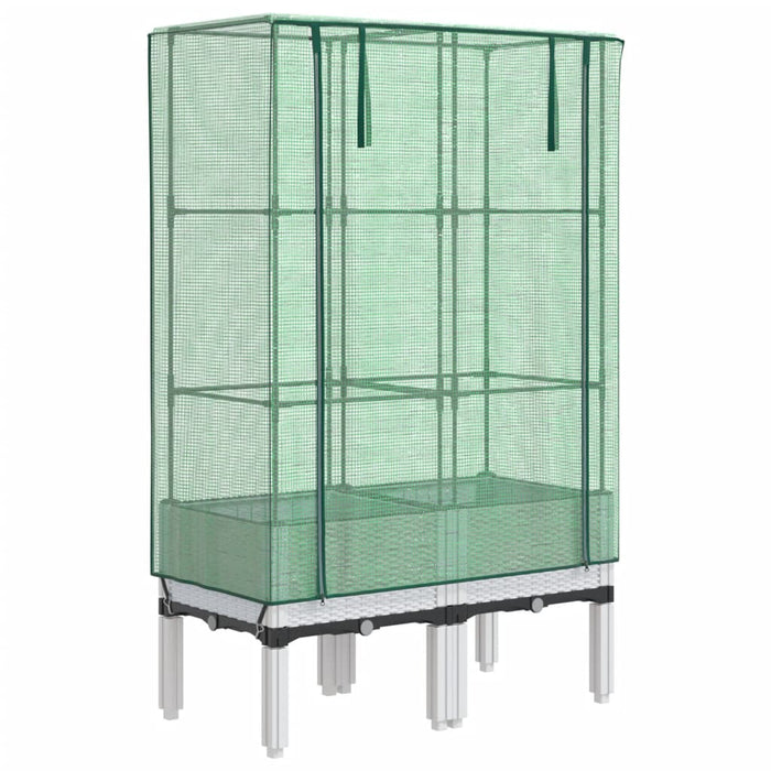 Strat înălțat cu husă de seră, aspect ratan, 80x40x140 cm - WALTI WALTI