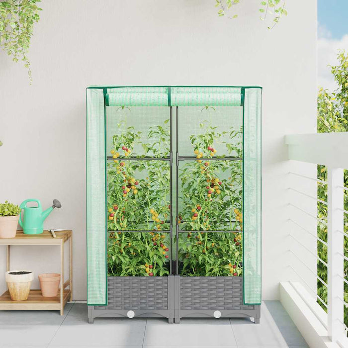 Strat înălțat cu husă de seră, aspect ratan, 80x40x123 cm - WALTI WALTI