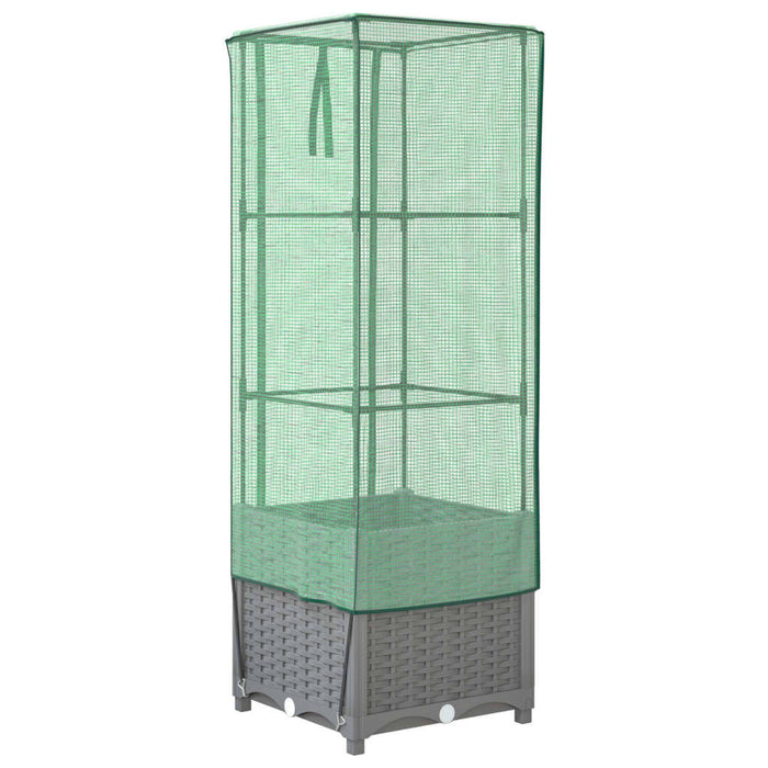 Strat înălțat cu husă de seră, aspect ratan, 40x40x139 cm - WALTI WALTI