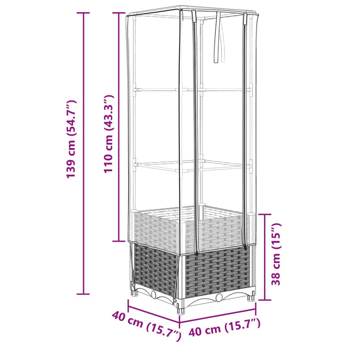 Strat înălțat cu husă de seră, aspect ratan, 40x40x139 cm - WALTI WALTI