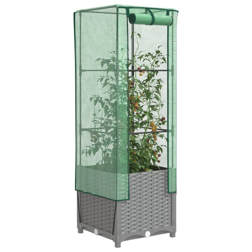 Strat înălțat cu husă de seră, aspect ratan, 40x40x139 cm - WALTI WALTI