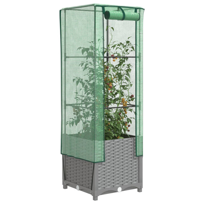 Strat înălțat cu husă de seră, aspect ratan, 40x40x139 cm - WALTI WALTI