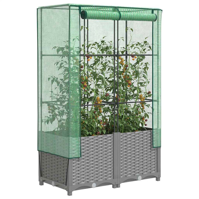 Strat înălțat cu husă de seră, aspect ratan, 80x40x138 cm - WALTI WALTI