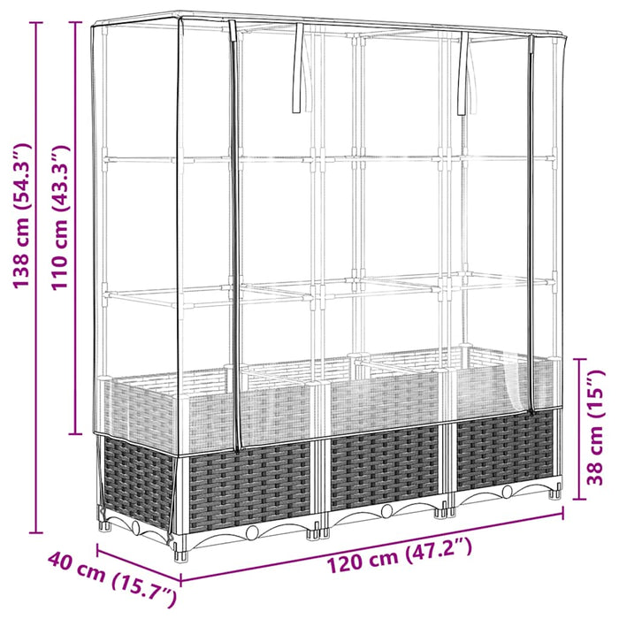 Strat înălțat cu husă de seră, aspect ratan, 120x40x138 cm - WALTI WALTI